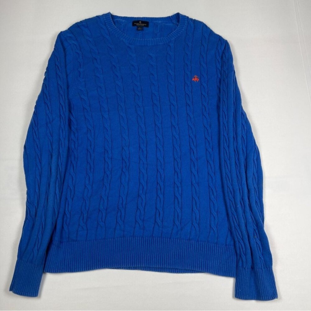Brooks Brothers Women L Blue Supima Cotton Cable Knit Crewneck Sweater
